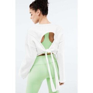 Fabletics Skye Tie Open Back Long Sleeve White Pullover Sweatshirt Women’s Small